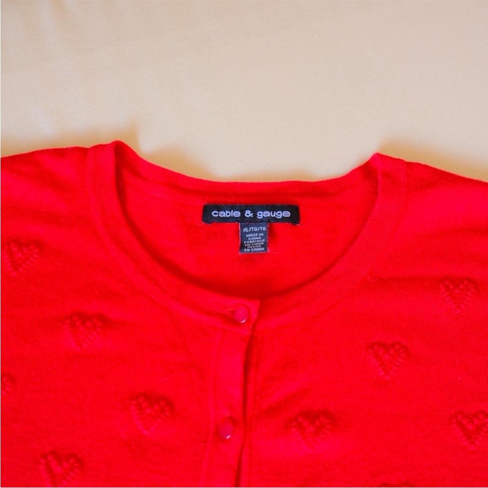 Cable & Gauge Red Knit Heart Design Cardigan - Picture 7 of 8
